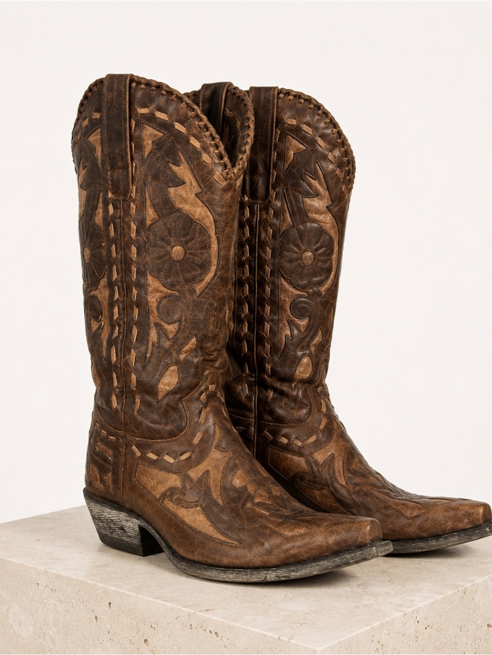 Lane Boots Leather Western Appliqué Heeled Boots